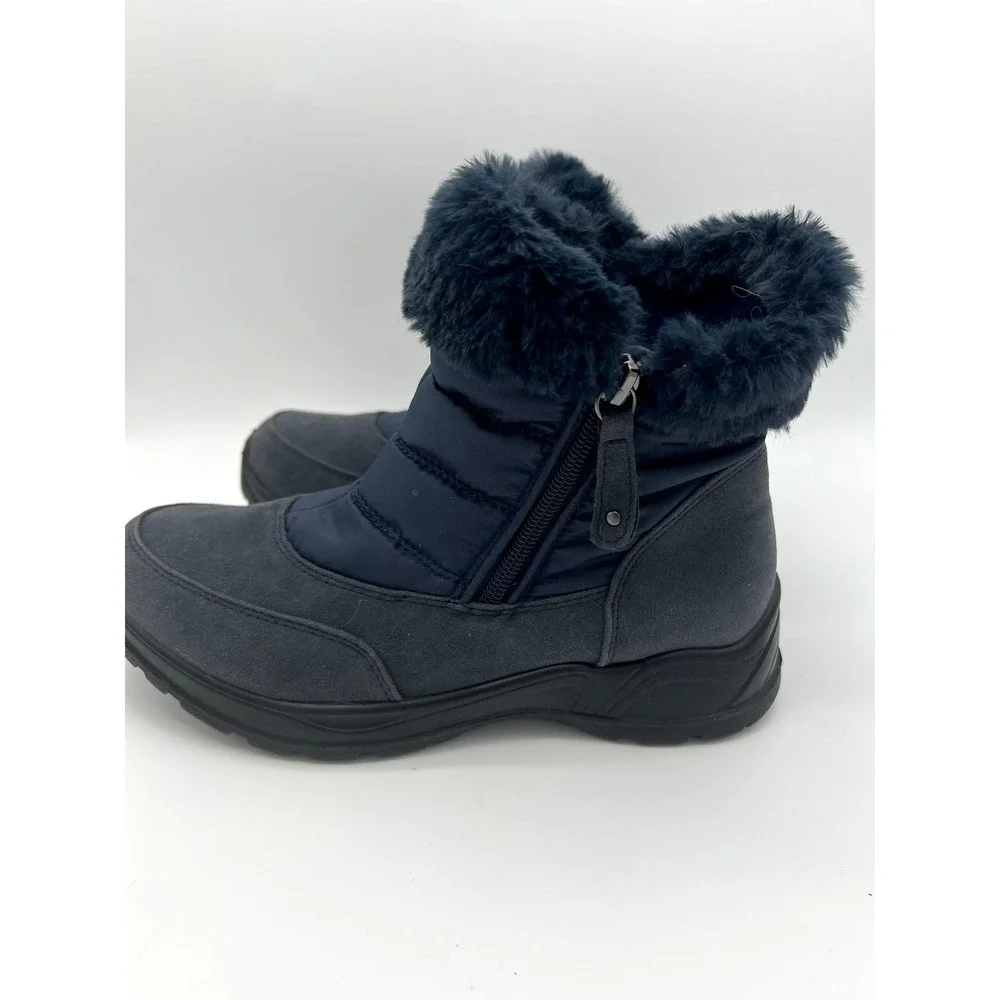 Easy Dry by Easy Street Navy Blue Frosty Waterproof Faux Fur Zipper Boots Size 6